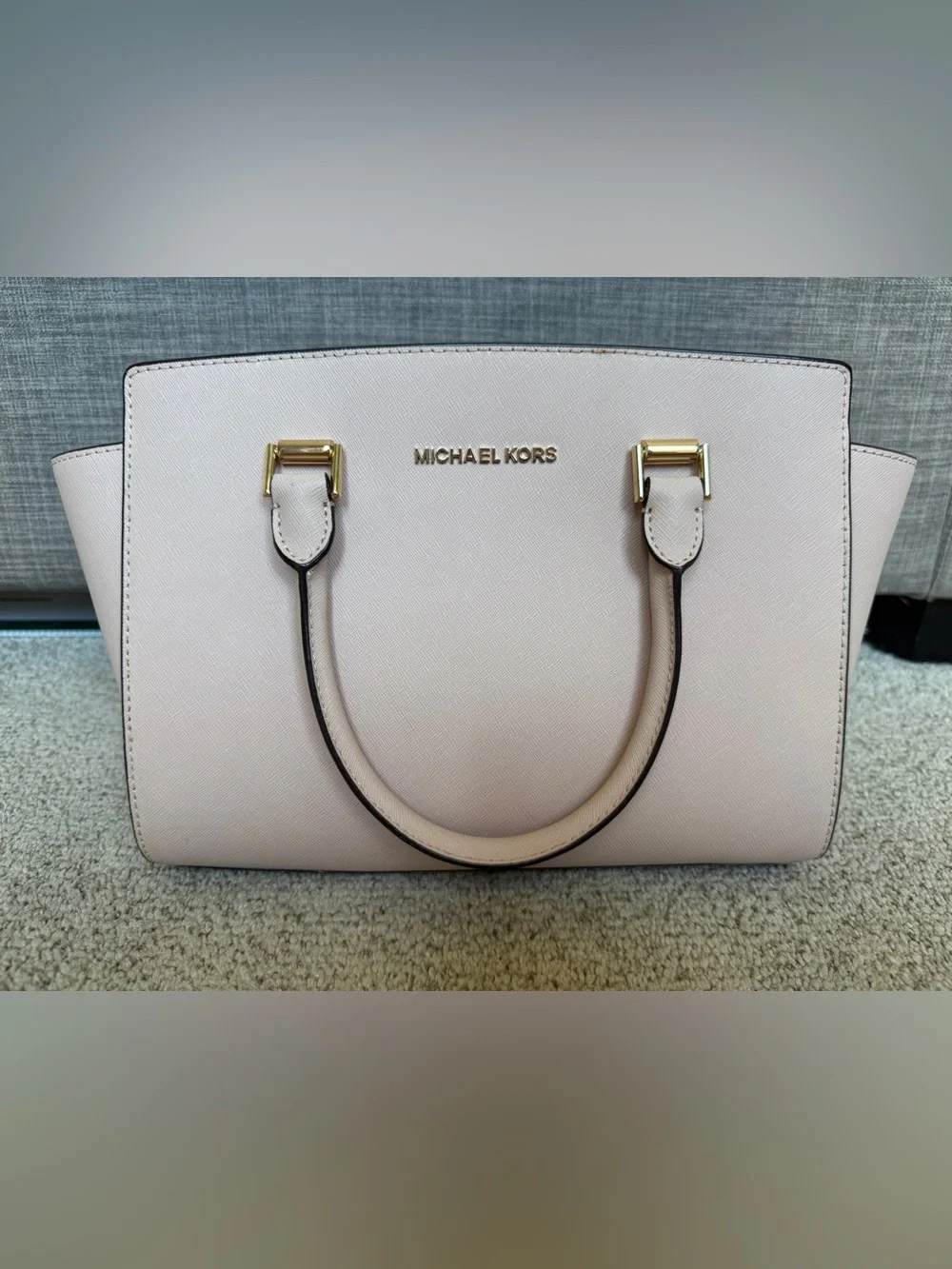 Michael Kors Blush Pink Saffiano Leather Satchel with Gold Hardware